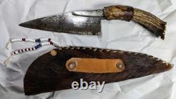 Knife Old Handmade American Indian Stag Handle