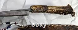 Knife Old Handmade American Indian Stag Handle