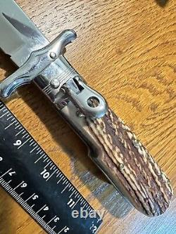 LINDER Folding Hunting Bowie Knife with Sheath 317119 EXCELLENT NM