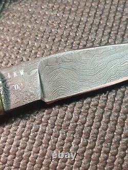 LKW CUSTOM Damascus Fixed Blade Knife With Custom Leather Sheath VERY NICE