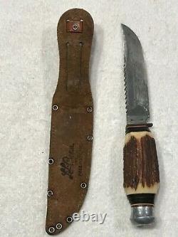 LL Bean Inc Freeport ME Fixed Blade Knife Solingen Germany Stag Handle withSheath