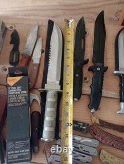 LOT of 15 Hunting knives Knife Fixed Blade Folding Gerber With Sharpening Stones