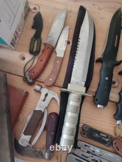 LOT of 15 Hunting knives Knife Fixed Blade Folding Gerber With Sharpening Stones
