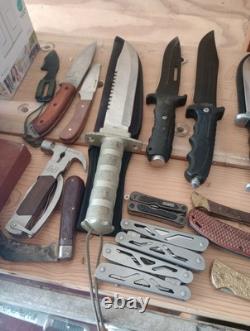 LOT of 15 Hunting knives Knife Fixed Blade Folding Gerber With Sharpening Stones