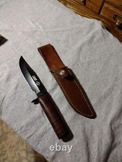 LRRP KNIFE Black blade Seki JAPAN. LRP. Vintage. MACV-SOG Look. Leather Hndl
