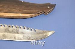 Large Survival Hunting Knife Bowie Sawback Wood Handle Scabbard