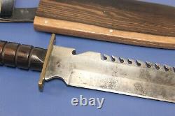 Large Survival Hunting Knife Bowie Sawback Wood Handle Scabbard