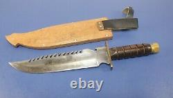 Large Survival Hunting Knife Bowie Sawback Wood Handle Scabbard