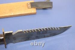 Large Survival Hunting Knife Bowie Sawback Wood Handle Scabbard