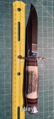 Linder Bowie Knife Fixed Blade Solingen Germany Inox Rostfrei Stag + Sheath Linder Bowie Knife Fixed Blade Solingen Germany Inox Rostfrei Stag + Sheath