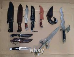 Lot Of 11 Mixed Knives 10 To 21 Length Damascus Steel & More