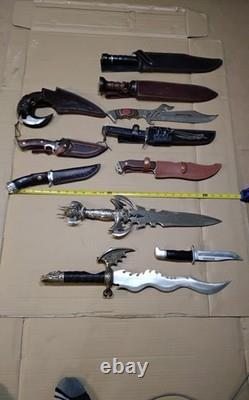 Lot Of 11 Mixed Knives 10 To 21 Length Damascus Steel & More