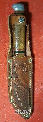 MARBLE BOY'S KNIFE EXPERT WOOD WOODEN Vtg antique Blade withSheath RARE