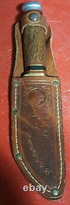 MARBLE BOY'S KNIFE EXPERT WOOD WOODEN Vtg antique Blade withSheath RARE