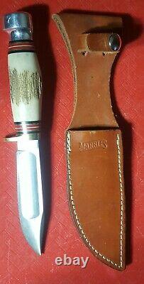 MARBLE KNIFE Vtg IDEAL FAT HANDLE STAG Fixed Blade withSheath