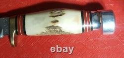 MARBLE KNIFE Vtg IDEAL FAT HANDLE STAG Fixed Blade withSheath