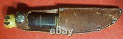 MARBLE KNIFE pat pending gunsight small stamp woodcraft stag antq w Sheath