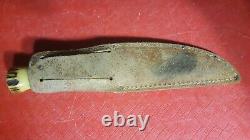 MARBLE KNIFE pat pending gunsight small stamp woodcraft stag antq w Sheath