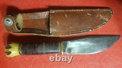 MARBLE KNIFE pat pending gunsight small stamp woodcraft stag antq w Sheath