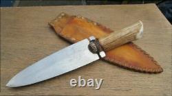 MASSIVE Custom Vintage RUSSELL GRW Dag Smatchet Hunting Knife withStag & A+ Sheath