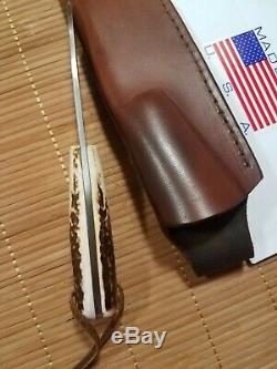 ML Knives hill country spear point, stag handle, 1095, used, sheath