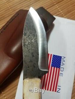 ML Knives hill country spear point, stag handle, 1095, used, sheath