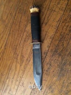 MSA CO. Vtg Gladstone Hunting WW1 Blade USA MARBLES Knife Stag Butt
