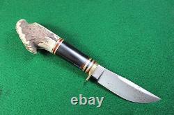 Marbles Gladstone, MI. U. S. A. Woodcraft Style Knife Stag Butt with Sheath