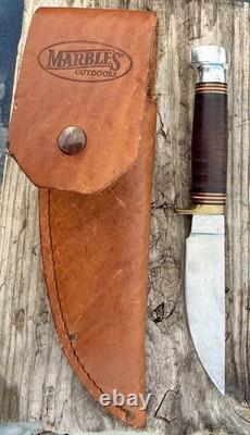 Marbles Ideal Fixed Blade Hunting Knife Stacked Leather Handle Sheath