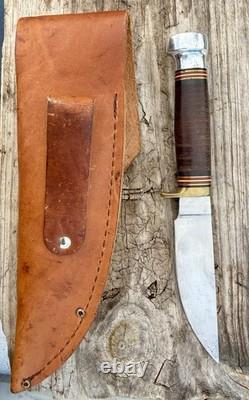 Marbles Ideal Fixed Blade Hunting Knife Stacked Leather Handle Sheath