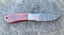 Moki Hunting Knife with Game Scene Etching and Leather Sheath