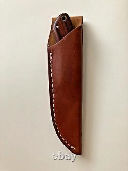 Moki Hunting Knife with Game Scene Etching and Leather Sheath