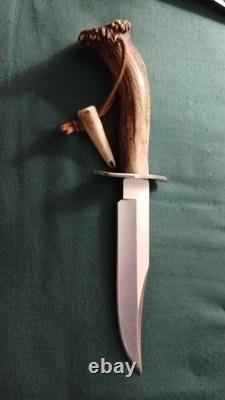 Muela Cazorla Fixed Bowie Knife with Crown Stag Handle and Belt Sheath