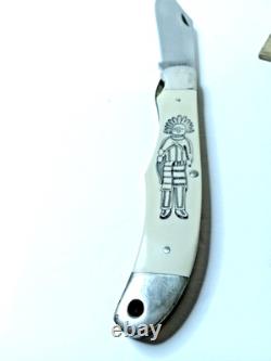 NM 1983 Schrade Kachina Scrimshaw Hunter Knife Beaded Sheath Limited Edition