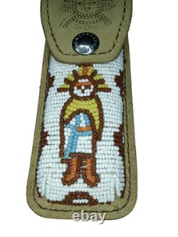 NM 1983 Schrade Kachina Scrimshaw Hunter Knife Beaded Sheath Limited Edition