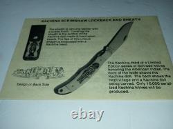 NM 1983 Schrade Kachina Scrimshaw Hunter Knife Beaded Sheath Limited Edition