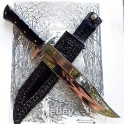 New Custom Handmade Die Tool Steel Hunting Bowie Survival Knife Horn Handle