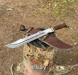New Custom Handmade Fixed Hunting Bowie Knife Leather Handle With Leather Sheath