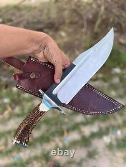New Custom made 5160 Steel Hunting Bowie Survival Knife, Stag Horn Handle