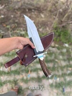 New Custom made 5160 Steel Hunting Bowie Survival Knife, Stag Horn Handle