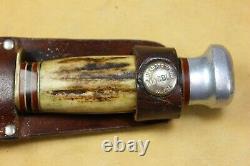 Old Vintage MARBLE'S Gladstone Mich. Stag Handle Hunting Knife w Marble's Sheath