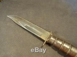 Old Vtg Military US Camillus Fighting Fixed Blade Knife With Leather Sheath