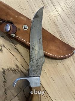 Olsen OK Howard City Mi #708 Rosewood Handle Fixed Blade Hunting Knife with Sheath
