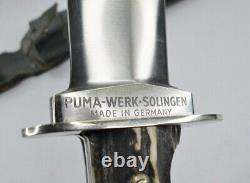 PUMA Knife WAIDBLATT 3588 Pre-'64 Stag Fixed Blade Knife withSheath Solingen, DE