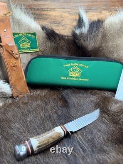PUMA Scout Saw Blade Knife Stag Handles With A Leather Sheath Mint & Pouch
