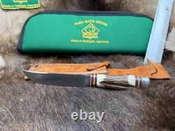 PUMA Scout Saw Blade Knife Stag Handles With A Leather Sheath Mint & Pouch