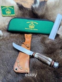 PUMA Scout Saw Blade Knife Stag Handles With A Leather Sheath Mint & Pouch