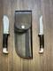 Pre Date Code Buck #104 Twin Knife Set with102 & 103 Fixed Blades, Leather Sheath