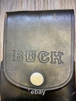 Pre Date Code Buck #104 Twin Knife Set with102 & 103 Fixed Blades, Leather Sheath