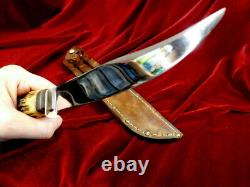 RARE 1950's STAG BONE SOLINGEN GERMANY VINTAGE 10.25 BOWIE HUNTING KNIFE & CASE